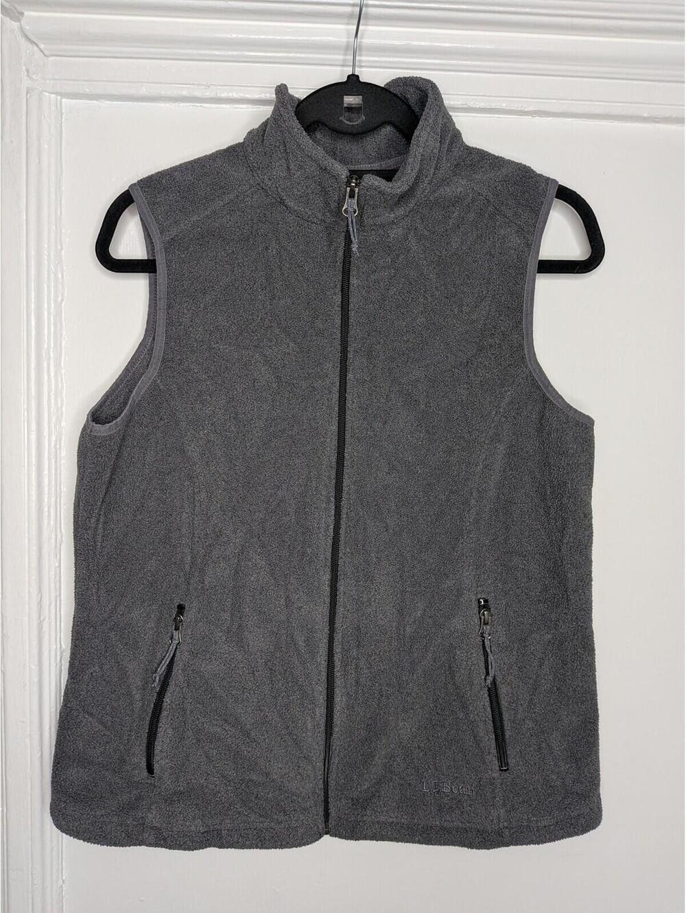 L.L. Bean Vest Womens M Gray Fleece Full Zip Pockets Mock Neck Outdoor Layering